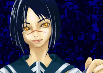 tsumura tokiko, busou renkin, lowres, 00s, blue hair, scar, school uniform, serafuku, yellow eyes