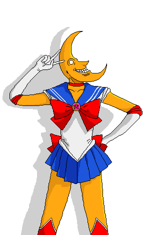 moon face, sailor moon, bishoujo senshi sailor moon, busou renkin, lowres, 1boy, cosplay, crossover, male focus, sailor moon (cosplay), solo, what, white background