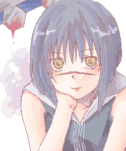 tsumura tokiko, busou renkin, lowres, 00s, blue hair, scar, school uniform, serafuku, valkyrie skirt, yellow eyes