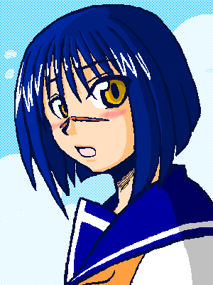 tsumura tokiko, busou renkin, lowres, 00s, blue hair, scar, school uniform, serafuku, yellow eyes