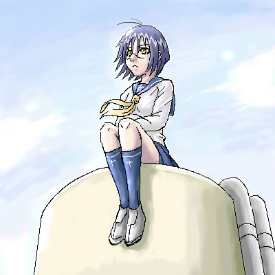 tsumura tokiko, busou renkin, lowres, 00s, blue hair, scar, school uniform, serafuku, yellow eyes