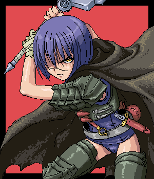 tsumura tokiko, busou renkin, lowres, 00s, blue hair, scar, valkyrie skirt, yellow eyes