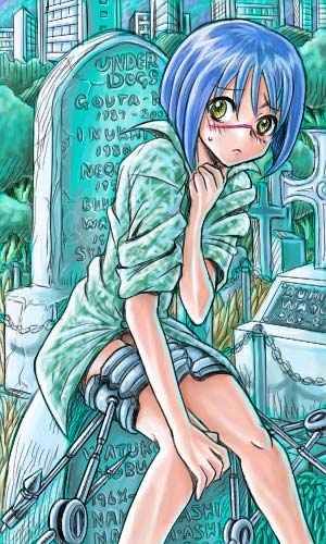 tsumura tokiko, busou renkin, lowres, 00s, blue hair, scar, school uniform, serafuku, valkyrie skirt, yellow eyes