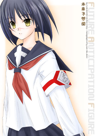 tsumura tokiko, busou renkin, 00s, blue hair, scar, school uniform, serafuku, yellow eyes