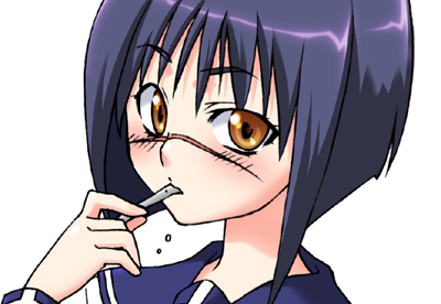 tsumura tokiko, busou renkin, lowres, 00s, blue hair, scar, school uniform, serafuku, yellow eyes