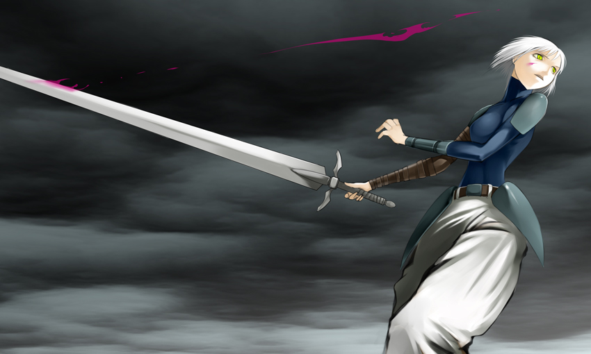 yama, clare (claymore), claymore (series), 00s, armor, blood, claymore (sword), huge weapon, solo, sword, weapon
