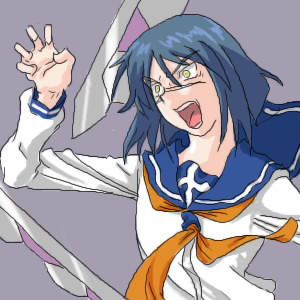 tsumura tokiko, busou renkin, lowres, 00s, blue hair, scar, school uniform, serafuku, valkyrie skirt, yellow eyes