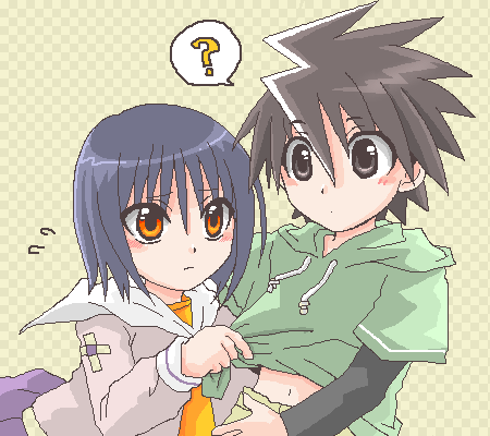 mutou kazuki, tsumura tokiko, busou renkin, lowres, 00s, blue hair, brown eyes, brown hair, yellow eyes