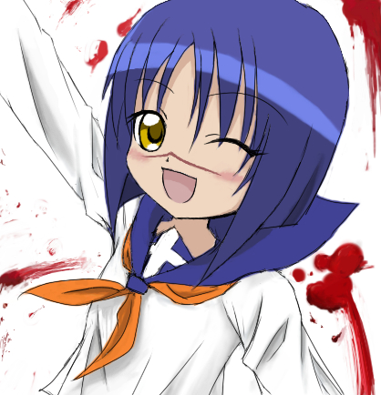tsumura tokiko, busou renkin, lowres, 00s, blue hair, scar, school uniform, serafuku, yellow eyes