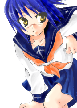 tsumura tokiko, busou renkin, lowres, 00s, blue hair, scar, school uniform, serafuku, yellow eyes