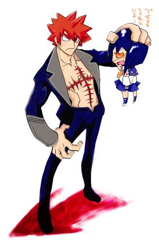 tsumura tokiko, busou renkin, lowres, tagme, 00s, blue hair, scar, school uniform, serafuku, yellow eyes