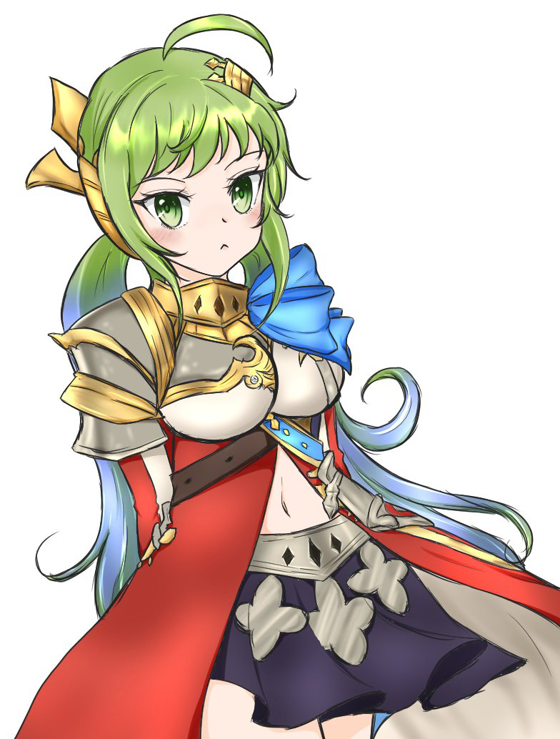 charlotte barhitte (grimms notes), charlotte barhitte (tenku) (grimms notes), grimms notes, bad id, bad twitter id, 1girl, breasts, green hair, hima amh, large breasts, navel, simple background, solo, white background