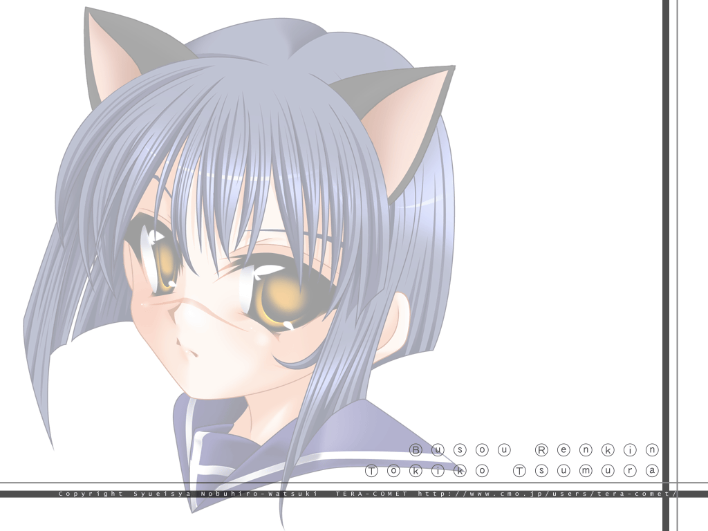 tsumura tokiko, busou renkin, 00s, 1girl, animal ears, blue hair, cat ears, female focus, scar, simple background, solo, yellow eyes