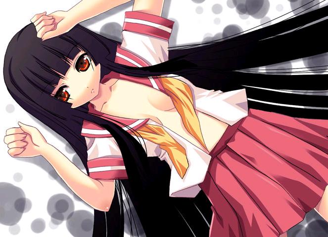 enma ai, jigoku shoujo, 00s, black hair, red eyes, school uniform, serafuku