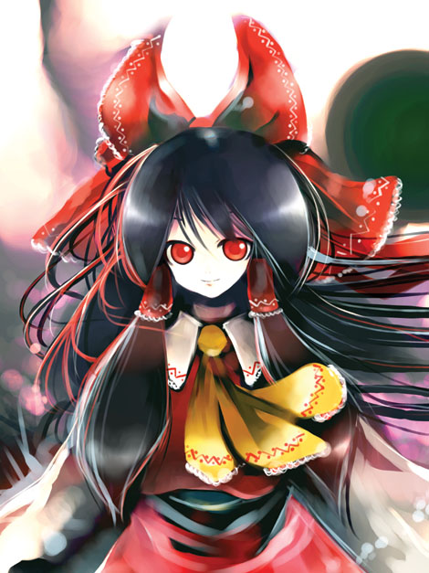 hakurei reimu, touhou, black hair, bow, japanese clothes, miko, red eyes