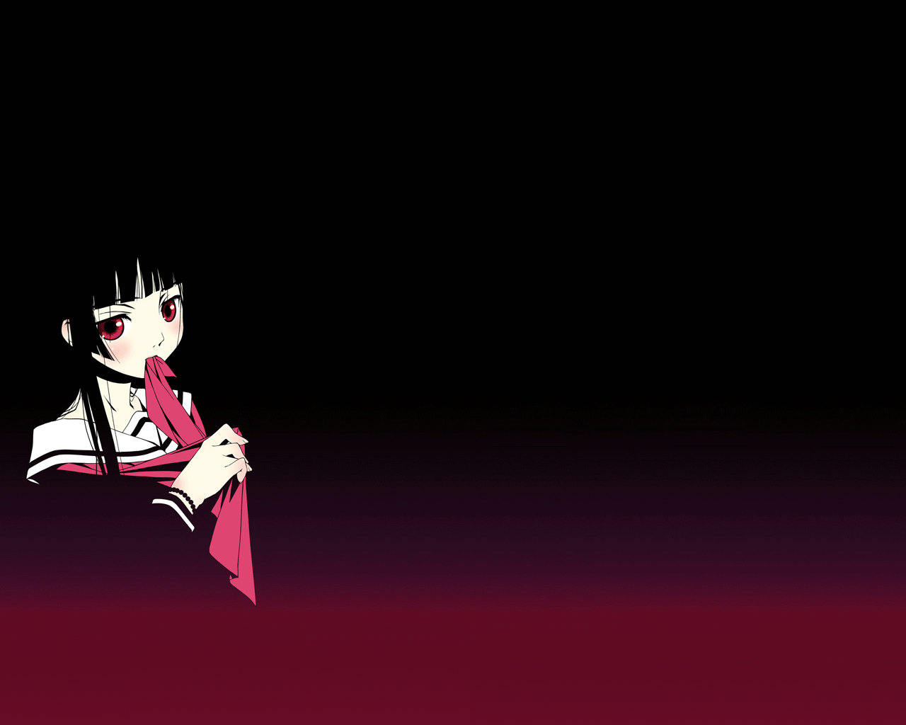 enma ai, jigoku shoujo, tagme, 00s, black hair, red eyes, school uniform, serafuku