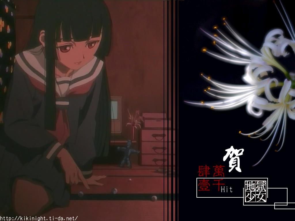 enma ai, jigoku shoujo, tagme, 00s, black hair, red eyes, school uniform, serafuku