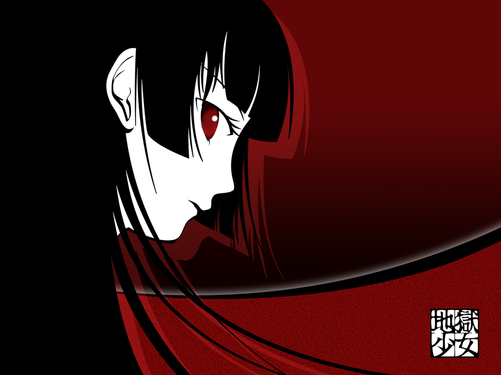enma ai, jigoku shoujo, tagme, 00s, black hair, red eyes