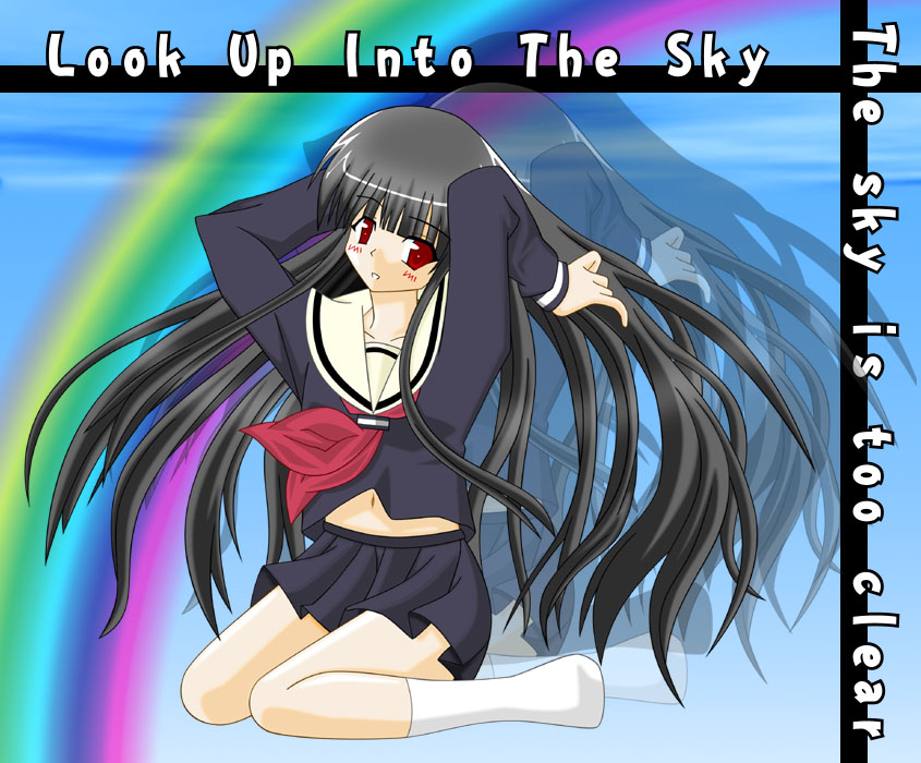 enma ai, jigoku shoujo, 00s, black hair, red eyes, school uniform, serafuku