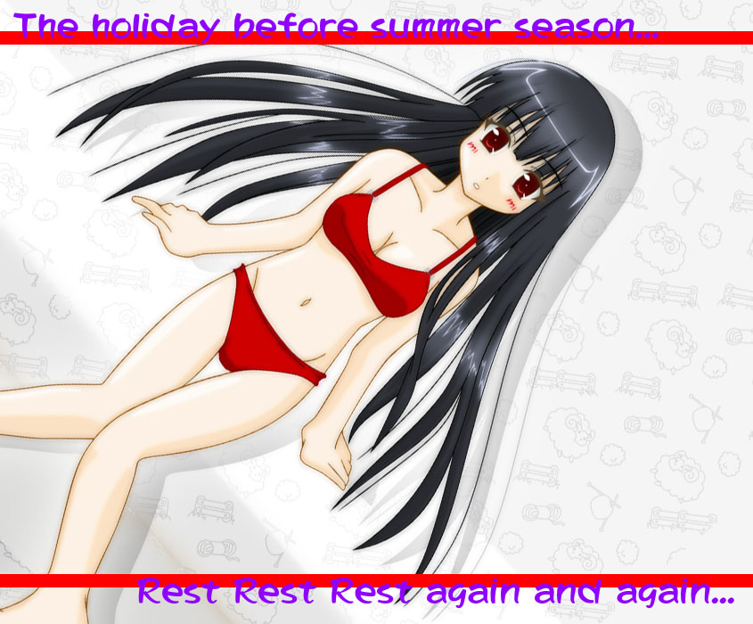 enma ai, jigoku shoujo, 00s, black hair, red eyes, swimsuit