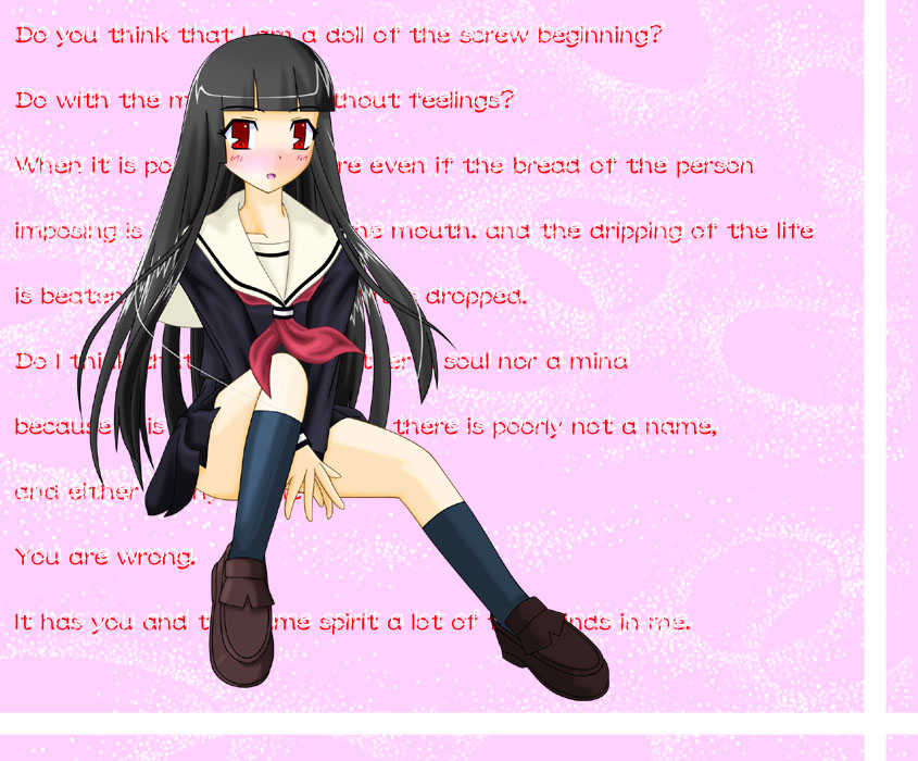 enma ai, jigoku shoujo, 00s, black hair, blush, red eyes, school uniform, serafuku