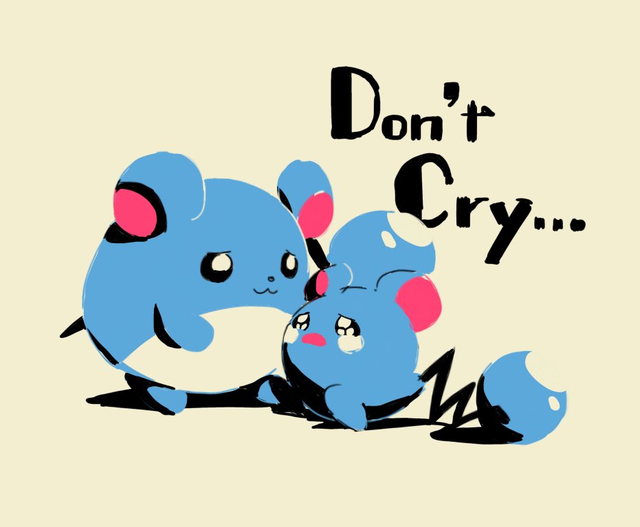 lukasandatta, azurill, marill, nintendo, pokemon, closed mouth, crying, crying with eyes open, english text, full body, gen 2 pokemon, gen 3 pokemon, no humans, open mouth, pokemon (creature), pokemon focus, simple background, smile, tail, tears