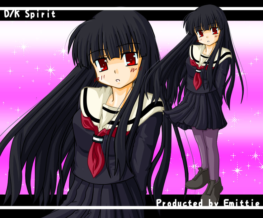 emitti, enma ai, jigoku shoujo, 00s, black hair, red eyes, school uniform, serafuku