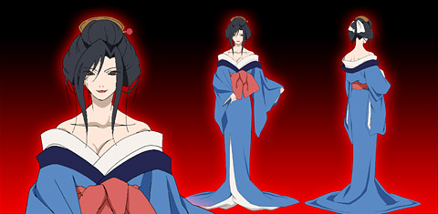 hone onna, jigoku shoujo, lowres, official art, tagme, 00s, black hair, japanese clothes, kimono