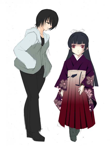 enma ai, ichimoku ren, jigoku shoujo, 00s, japanese clothes, kimono, red eyes, red hair