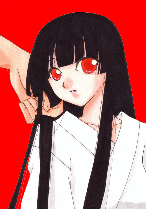 enma ai, jigoku shoujo, tagme, 00s, black hair, red eyes