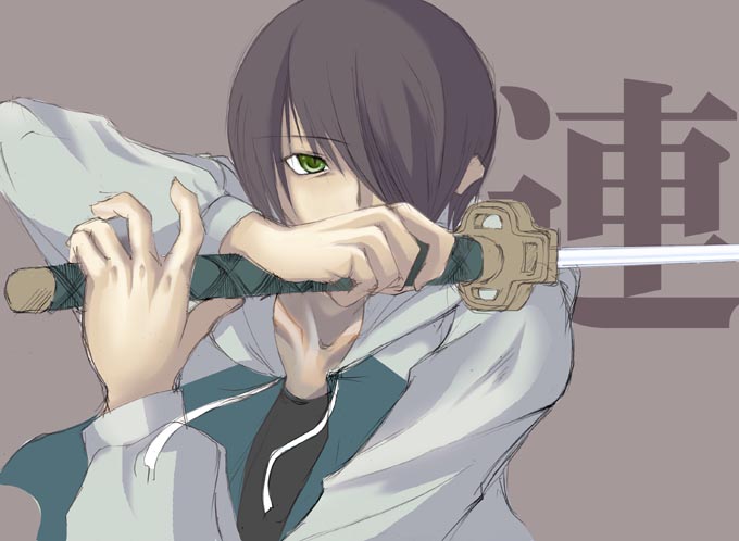 ichimoku ren, jigoku shoujo, 00s, black hair, green eyes, sword, weapon