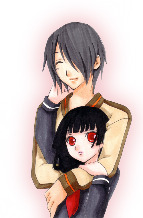 enma ai, ichimoku ren, jigoku shoujo, 00s, black hair, red eyes, school uniform, serafuku