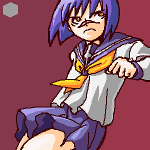 tsumura tokiko, busou renkin, lowres, 00s, blue hair, scar, school uniform, serafuku, yellow eyes