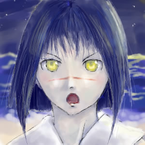 tsumura tokiko, busou renkin, lowres, 00s, blue hair, scar, yellow eyes