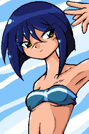tsumura tokiko, busou renkin, lowres, 00s, blue hair, scar, swimsuit, yellow eyes