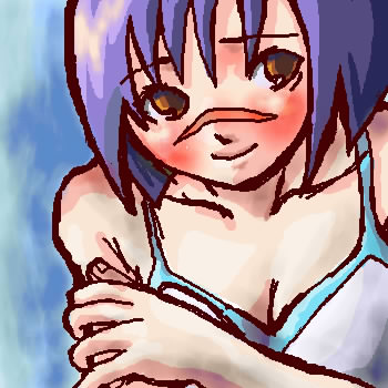 tsumura tokiko, busou renkin, lowres, 00s, blue hair, blush, scar, yellow eyes