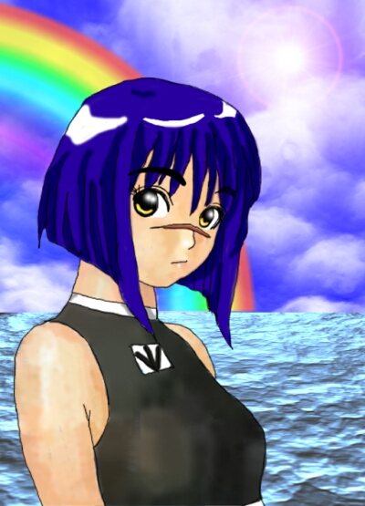 tsumura tokiko, busou renkin, 00s, blue hair, scar, swimsuit, yellow eyes