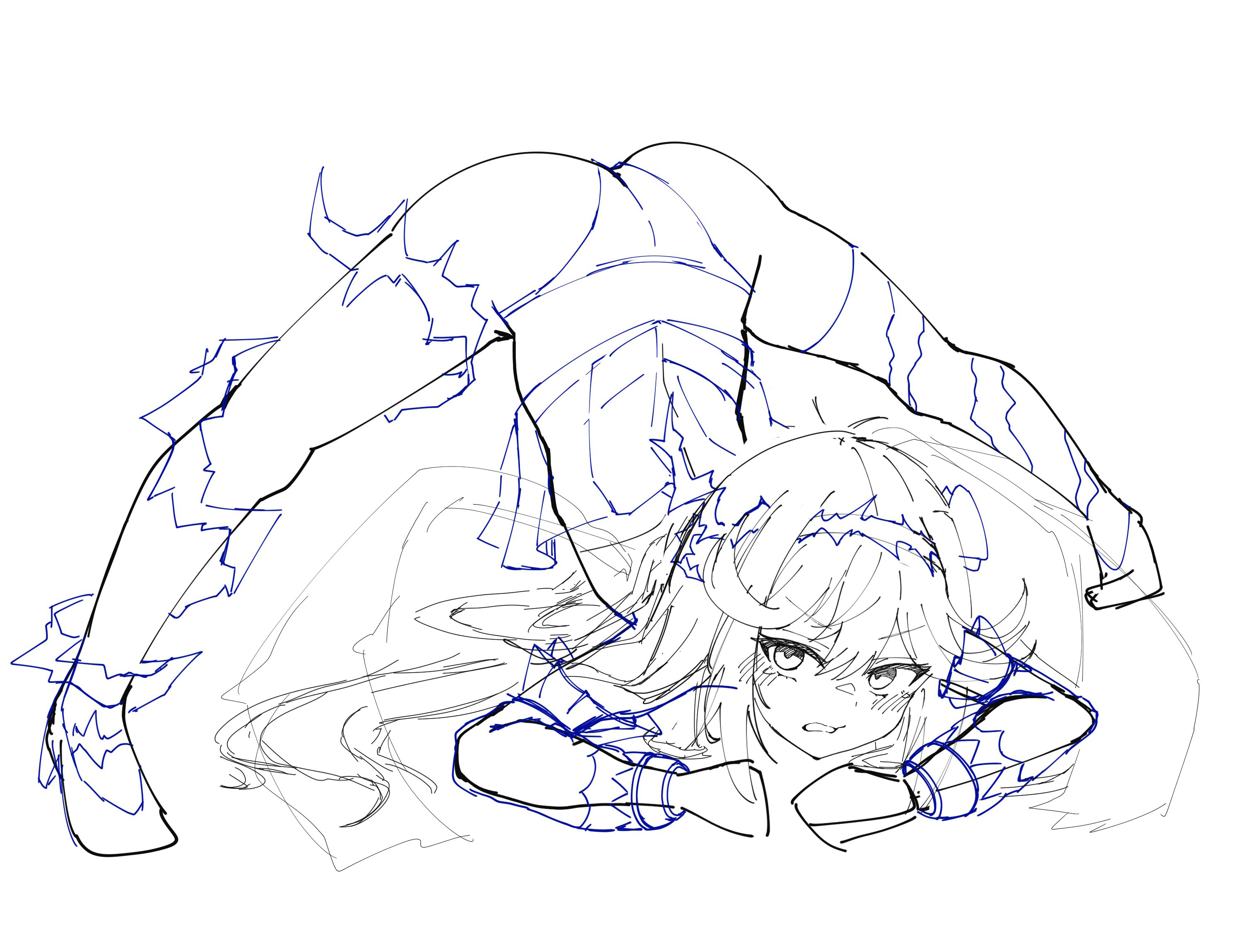 sabaru11037, chaos aurora (grimms notes), grimms notes, bad id, bad twitter id, unfinished, 1girl, ass, full body, jack-o' challenge, long hair, panties, sketch, solo, thorns, underwear