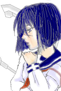 tsumura tokiko, busou renkin, lowres, 00s, blue hair, scar, school uniform, serafuku, valkyrie skirt