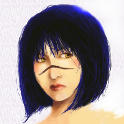 tsumura tokiko, busou renkin, lowres, 00s, blue hair, scar, yellow eyes