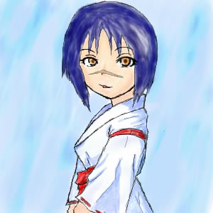 tsumura tokiko, busou renkin, lowres, 00s, blue hair, scar, yellow eyes