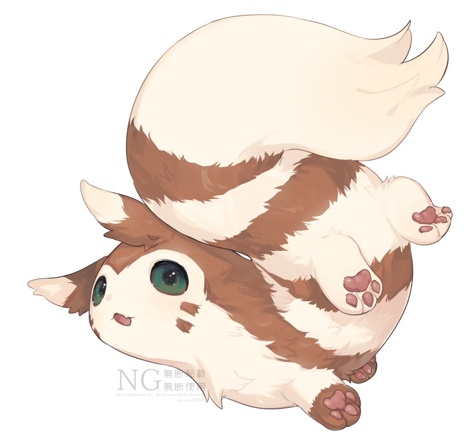 hideko (l33l3b), furret, nintendo, pokemon, commentary request, fang, full body, gen 2 pokemon, green eyes, looking back, no humans, open mouth, pawpads, pokemon (creature), pokemon focus, simple background, solo, white background