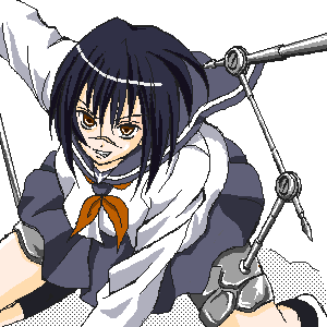 tsumura tokiko, busou renkin, lowres, 00s, blue hair, scar, school uniform, serafuku, valkyrie skirt, yellow eyes