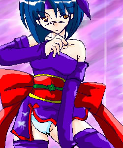 tsumura tokiko, busou renkin, lowres, 00s, blue hair, panties, scar, underwear, yellow eyes