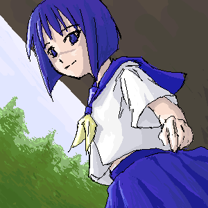 tsumura tokiko, busou renkin, lowres, 00s, blue eyes, blue hair, scar, school uniform, serafuku