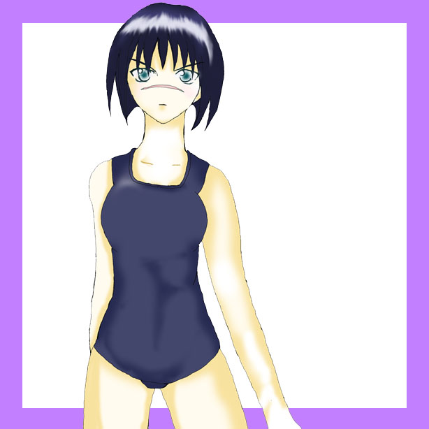 tsumura tokiko, busou renkin, 00s, blue hair, green eyes, scar, swimsuit