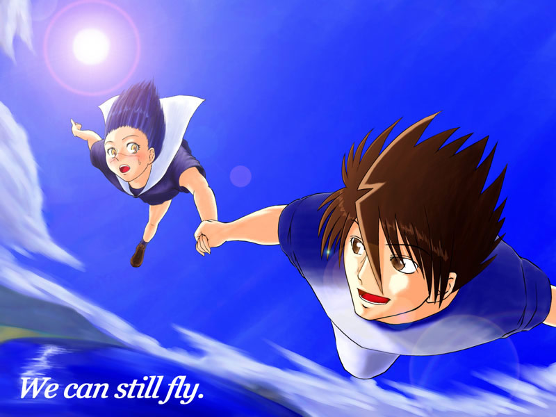 mutou kazuki, tsumura tokiko, busou renkin, 00s, blue hair, brown eyes, brown hair, scar, yellow eyes