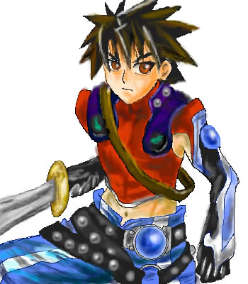 mutou kazuki, busou renkin, lowres, 00s, brown hair, red eyes, sword, weapon