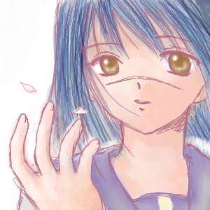 tsumura tokiko, busou renkin, lowres, 00s, blue hair, scar, school uniform, serafuku, yellow eyes