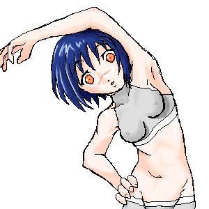 tsumura tokiko, busou renkin, lowres, 00s, blue hair, scar, swimsuit, yellow eyes